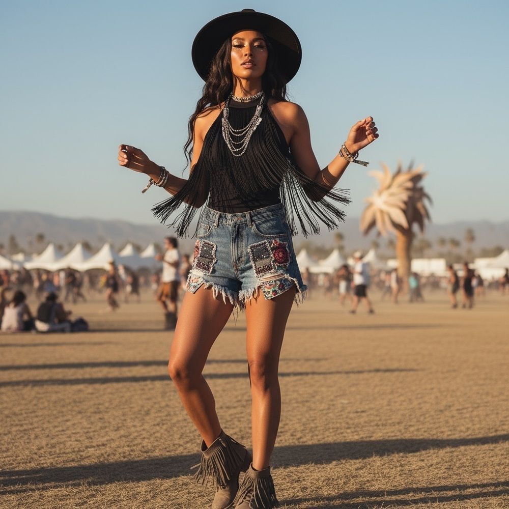 Long Fringe Halter Bodysuit Size XS